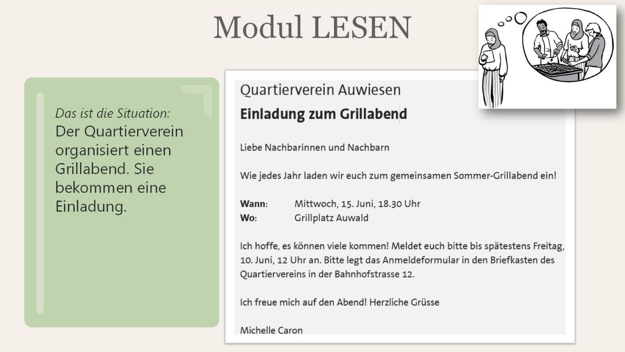 Lesson slide: reading a German invitation